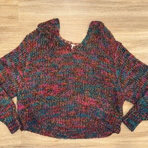 Free People Red and Pink Crew Neck Sweater